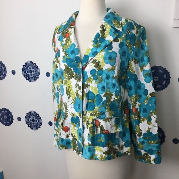 Floral Blazer with Blue and Green Accents - Picture 1 of 10
